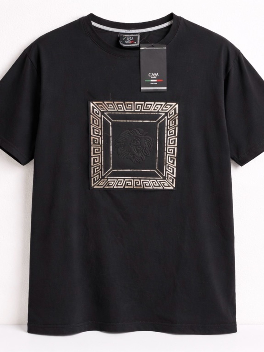 Casa Moda Couture- Black Lion Emblem Men's Crew Neck T-Shirt